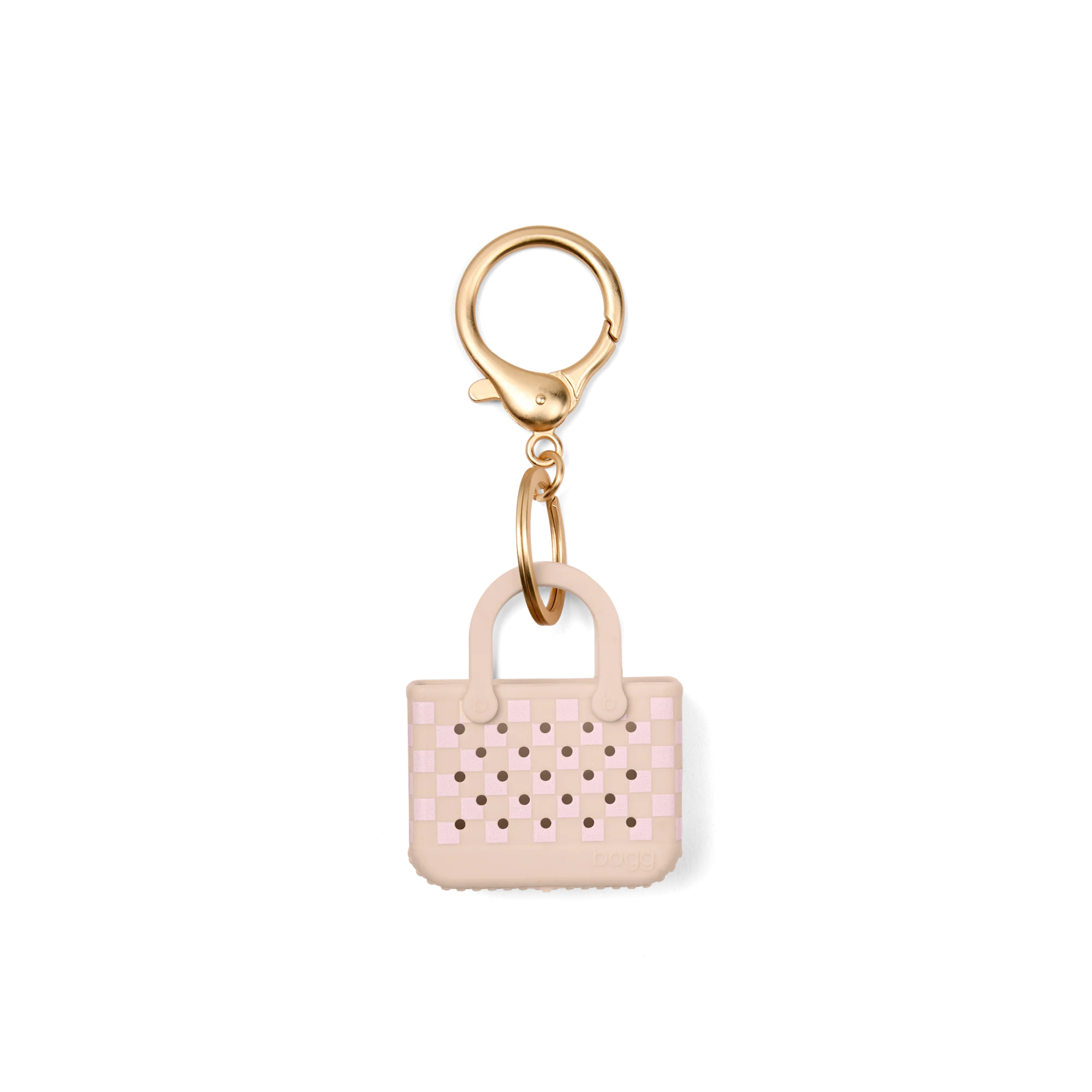 Tiny Tote Keychain - Checkered Linen\/ Pink Marshmallow